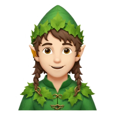 handsome elf with messy brunette hair wearing a leafy outfit and smile confidently sticker