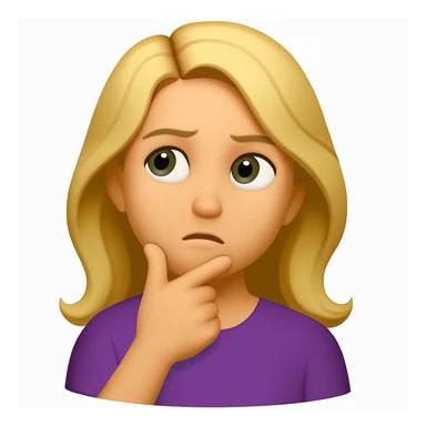 Create an iOS emoji style blonde woman with long hair and pale green eyes, thoughtful expression, based on the appearance in the reference image. sticker