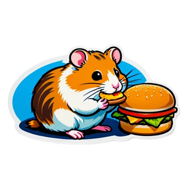 Hamster eating hamburger sticker