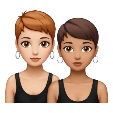 Puerto Rican fair skin straight brown pixie cut hair with hoop earrings make up and my best friend caramel colored pixie cut with jewelry and makeup on her face besties side-by-side wearing black  sticker