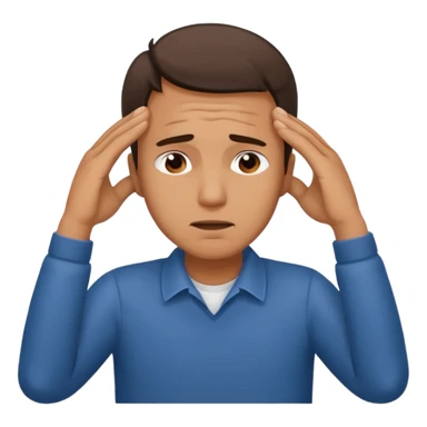 An overwhelmed man touching his forehead with his hands. sticker