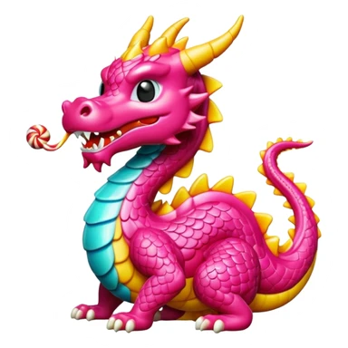 Beijing sugar-blown animal figurines traditional craft candy, simplified emoji style with bold outlines and bright colors, cartoon style dragon shaped sugar art sticker