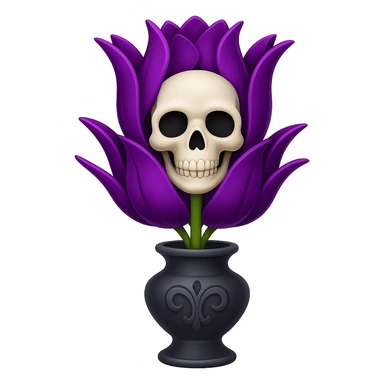 Add a gothic vase under the goth tulip in the style of apple emojis, keeping the background transparent. The style should mimic the apple emoji aesthetic with clean, colorful, and smooth shading typical of apple emojis. sticker