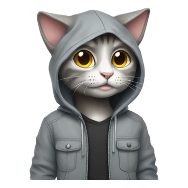 Cat with gray hoodie and gun sticker