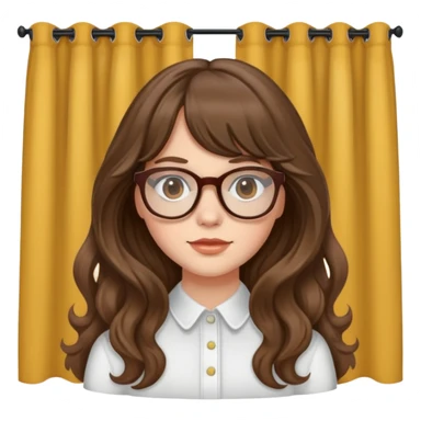 White skin Girl with brown long wavy hair with curtain bangs and brown glasses sticker