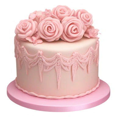 Pale pink vintage birthday cake with 3d flowers, highly detailed sticker