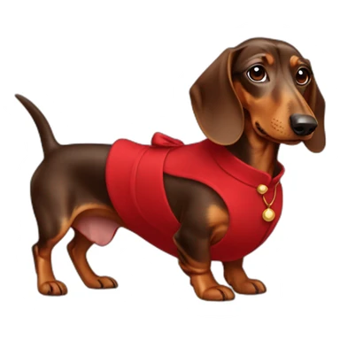 Lady brown Dachshund whith red dress sticker