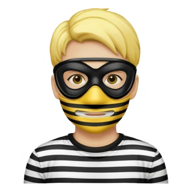 Make a robber emoji with yellow skin and white and black shirt with a mask thats black sticker