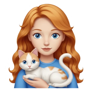 Long wavy strawberry blonde blue eyes woman with a white cat with blue eyes realistic  sticker