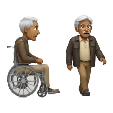 Old Indian man with black hair and a walker sticker