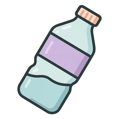 classic water bottle with label, icon-color-outlined style, Chinese eastern style, thin clean contours, soft rounded shapes, pastel palette #98B5BC, #B5B3C1, #C9A3C9, #E4C0CA, #F7DCD1, #F7C0AA, detailed shadows and highlights, soft lighting, transparent background, no decoration, angled view sticker
