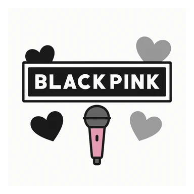 BLACKPINK-inspired object, black and pink colors, simple and neutral illustration, flat gray style sticker