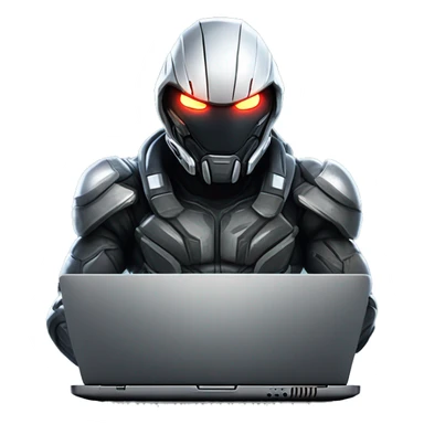 developer behind his laptop with this style : Crytek Crysis Video game with nanosuit character hacker themed character sticker