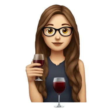 White girl with long brown hair and glasses drinking a glass of wine  sticker