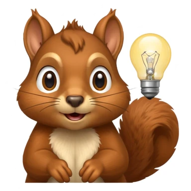 a squirrel with a glowing idea bulb, surprised expression sticker