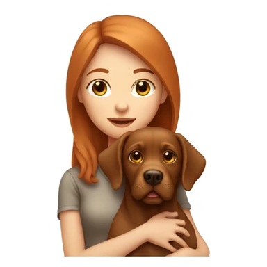 redhead girl holding brown labrador dog sticker