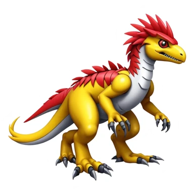 Furry feather-mane Cool Edgy Futuristic shiny colorful Digimon-Fakemon-Guilmon-Velociraptor-Mecha full body   sticker