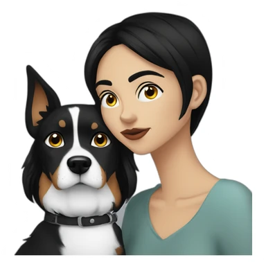 dog and a dark-haired girl looking at each other in style of ((sarah andersen)) sticker