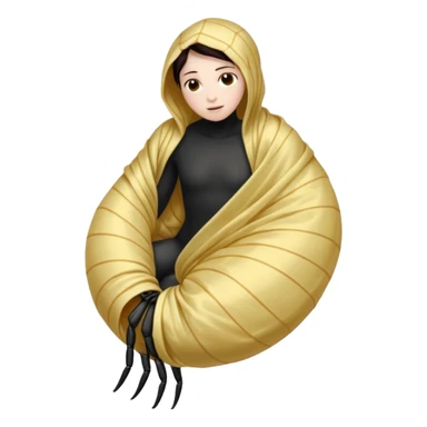A full body image of a a human-shaped cocoon wrapped in spider silk.
The rounded, segmented wrapping this is meant to be a web-wrapped human body sticker