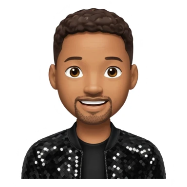 Will Smith with dark brown hair, black sequin outfit sticker