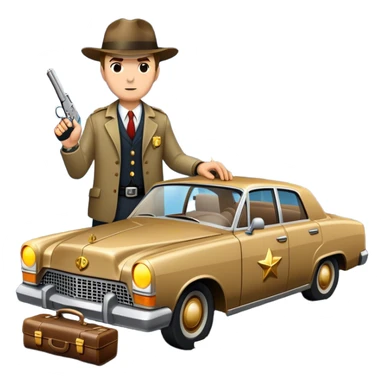 Icon for Action & Crime Reading: an open book with dramatic crime scenes—bullet holes on pages, a detective badge, a revolver, and a getaway car. Surrounding elements include a briefcase with cash and a flickering streetlight. Transparent background. sticker
