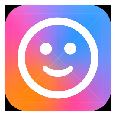 Frame 5: Background is a blend of gradient and blue, some grid lines starting to appear, smiley face unchanged (keyframe for morph animation) sticker