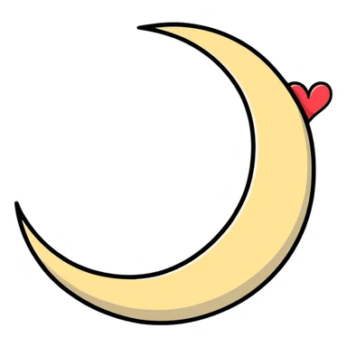 khaki crescent moon with a small heart sticker