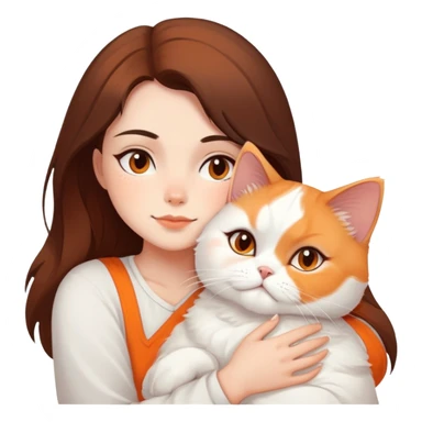 Brunette girl snuggling white orange Persian cat emoji to use or share on Discord and Slack. sticker
