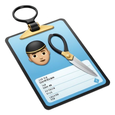 Floating black Scissors cutting in half a light blue idf soldier ID card with golden chip in 2 parts .hyper realistic sticker