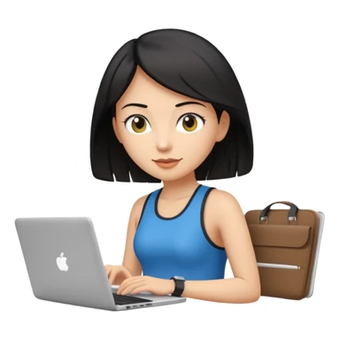 short white lady with black shoulder length hair who is a runner, used to be a teacher, and works remotely through a laptop as a documents engineering manager and is a vegan. sticker