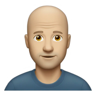 Bald white man with crewneck sticker