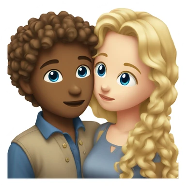 Boy with brown curly hair and blue eyes kissing blond girl  sticker