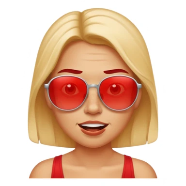 face with sunburn, visible tan lines from sunglasses, and a grimace sticker