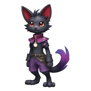 cool edgy anthro kawaii black purple red ethereal fantasy beautiful elegant nargacuga-Noivern-cat-Fakemon wearing a collar, cargo pants, full body sticker