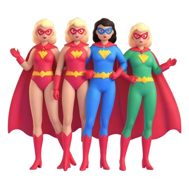 three female superheroes with different powers and costumes sticker