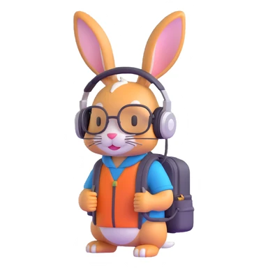 rabbit with headphones and backpack sticker