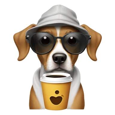 Dog sippingba coffee wearing hat hoodie and sunglasses with long ears sticker