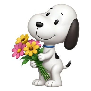 Snoopy holding flower bouquet sticker