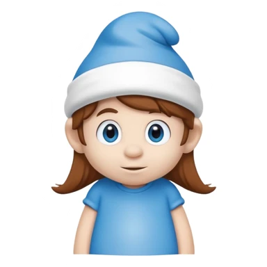 Generate me a small blue smurf with long brown hair and white cap sticker