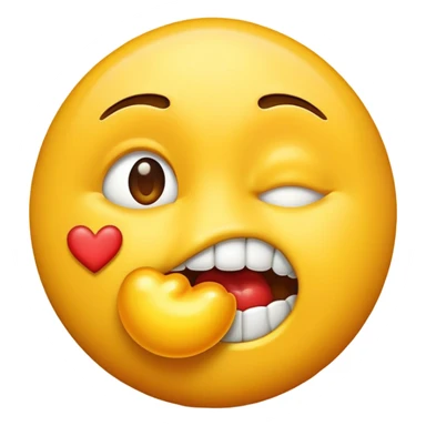 Kissing emoji with yellow bone in its mouth sticker