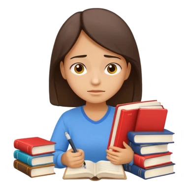 

a stressed, sad student preparing for IELTS, holding books and coffee, tired face, exam stress.

Style: emoji, clean, simple, white background. sticker