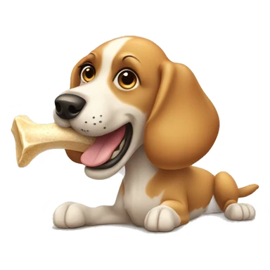 A dog eating a big bone sticker