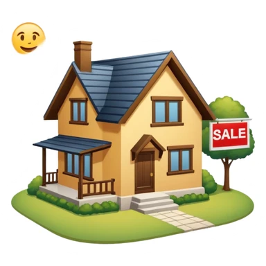 skeuomorphism style, house for sale, emphasis on For Sale sign, For Sale sign needs to be readable in 36 x36 pixels  sticker
