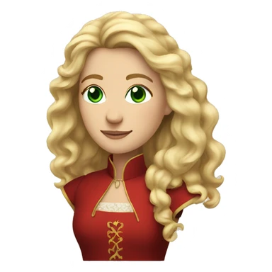 Woman with wavy blonde hair, green eyes and red medieval dress sticker