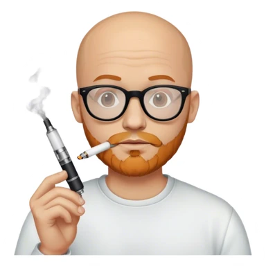 bald man with ginger short beard and black glasses with an e-cig sticker