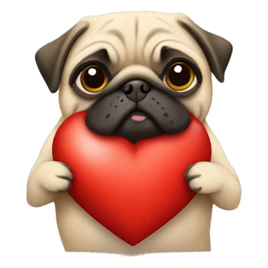 pug holding heart  sticker