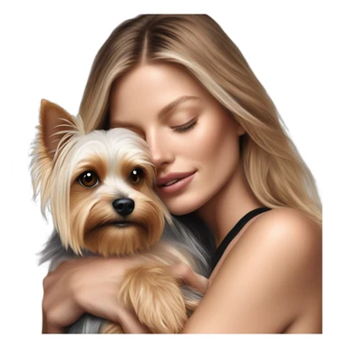 Photo Real pale Victoria secret model cuddling a Yorkshire terrier  sticker