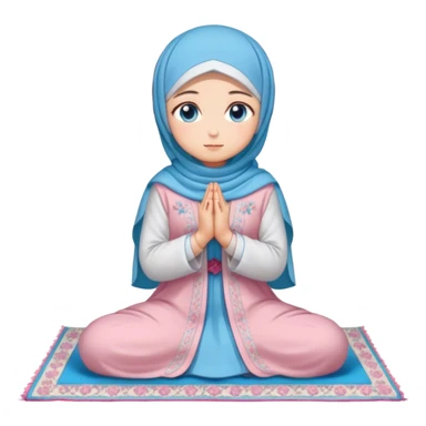 Turkish beautiful finish Konya girl blue eyes with hijab and Sakura dress praying on pray mat sticker