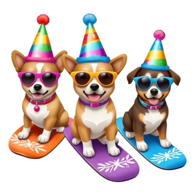 3 dogs snowboarding birthday party sticker