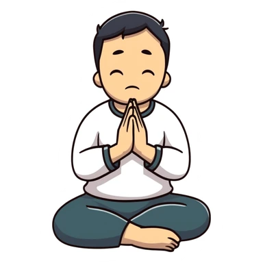 anxious man with hands clasped together in prayer position with worried expression sticker